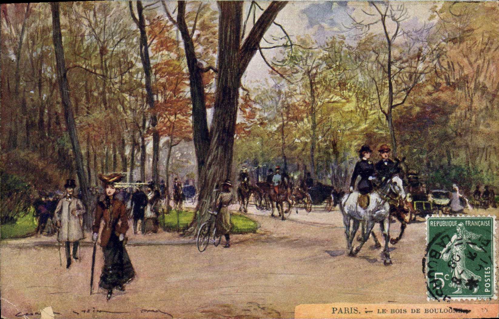 CPA Fantaisie Illustrateur Stein Paris Le Bois de Boulogne Cheval