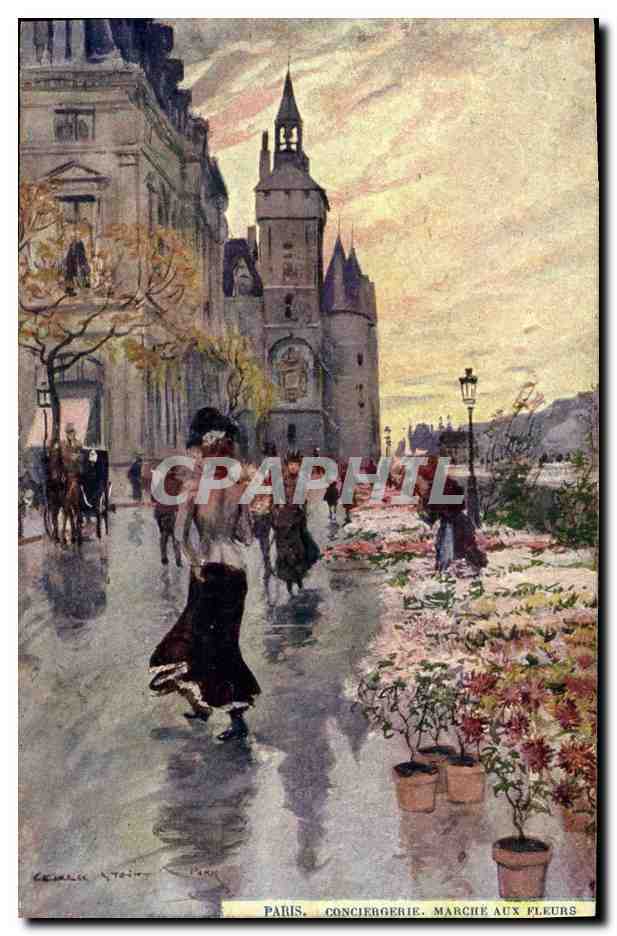 CPA Fantaisie Illustrateur Stein Paris Conciergerie Marche aux fleurs