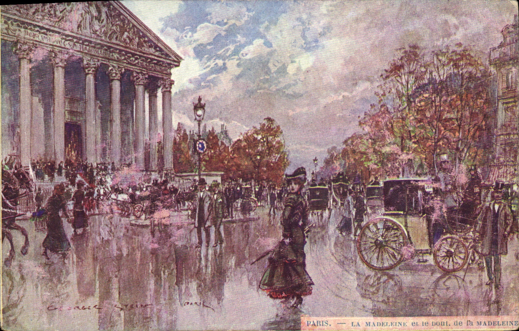 CPA Fantaisie Illustrateur Stein Paris La Madeleine et le boulevard de la Madeleine