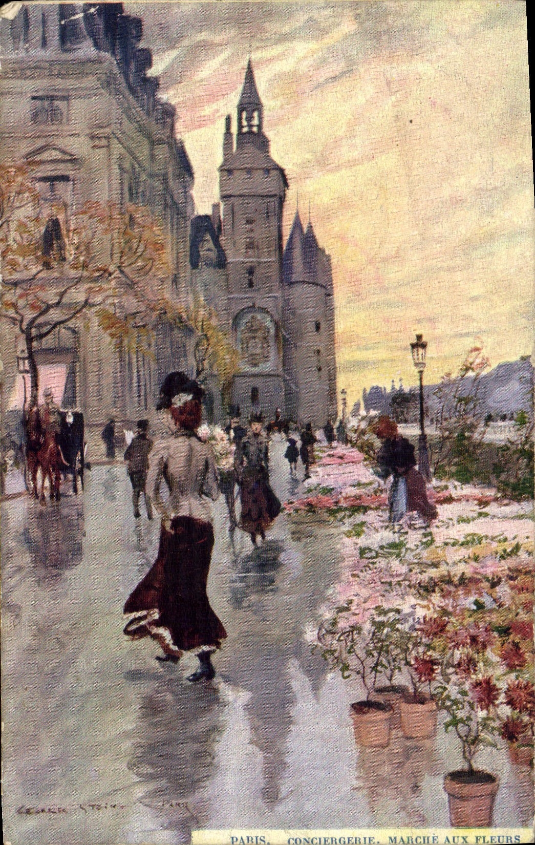CPA Fantaisie Illustrateur Stein Paris Conciergerie Marche aux fleurs