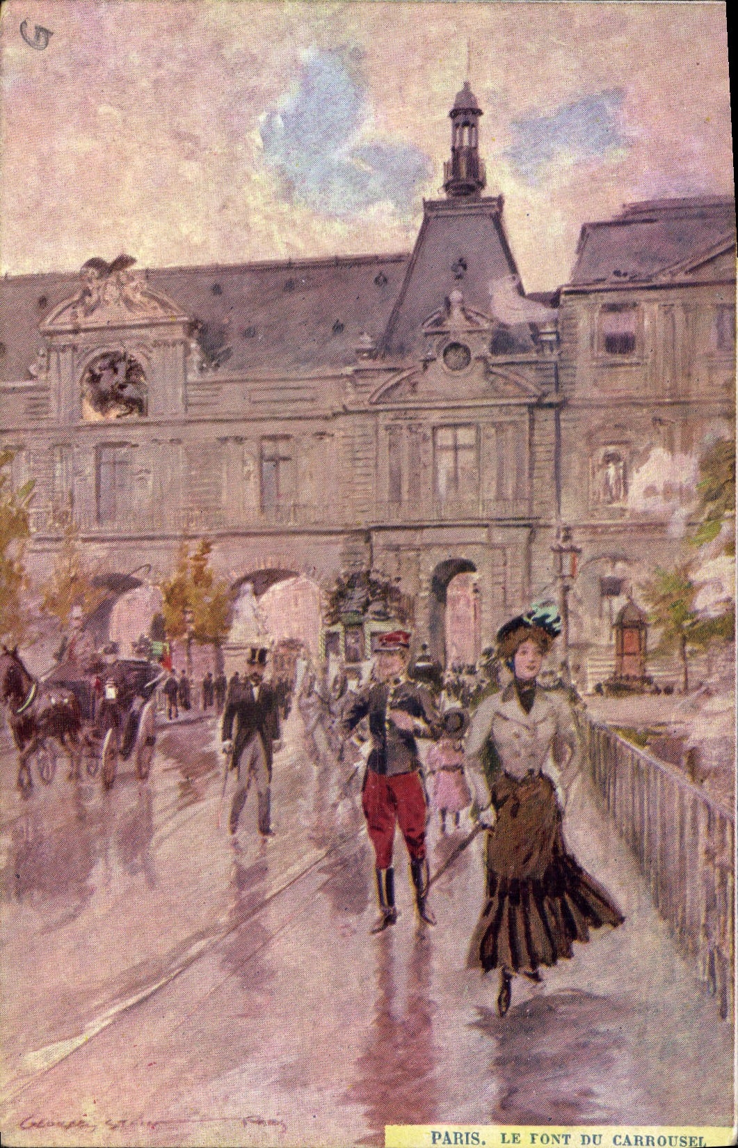 Paris, Le Font du Carrousel — Illustration von Cloupe, Holzschnitt — Verlag nicht sichtbar