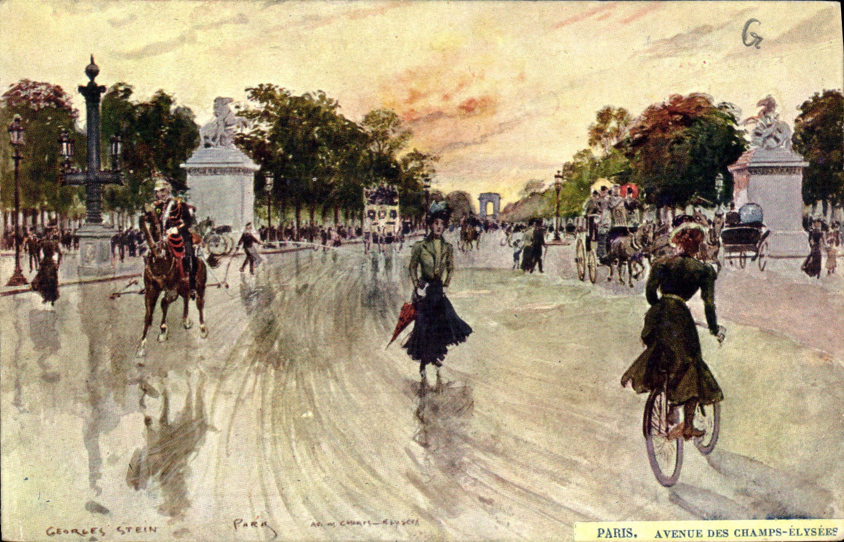 CPA Fantaisie Illustrateur Stein Paris Avenue des Champs Elysees Velo Cycle