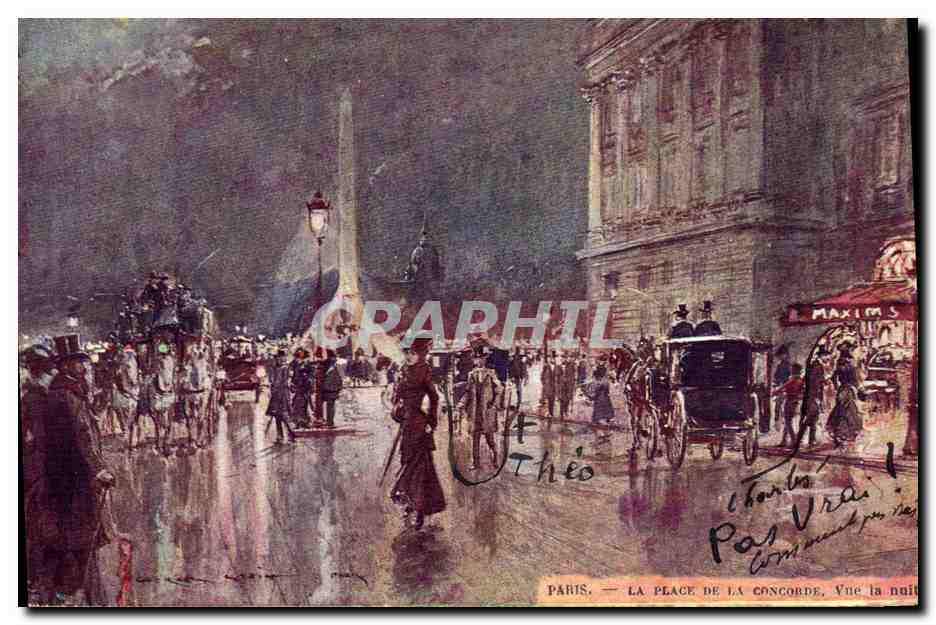 Paris — La Place de la Concorde, Vue la nuit — éditeur anonyme