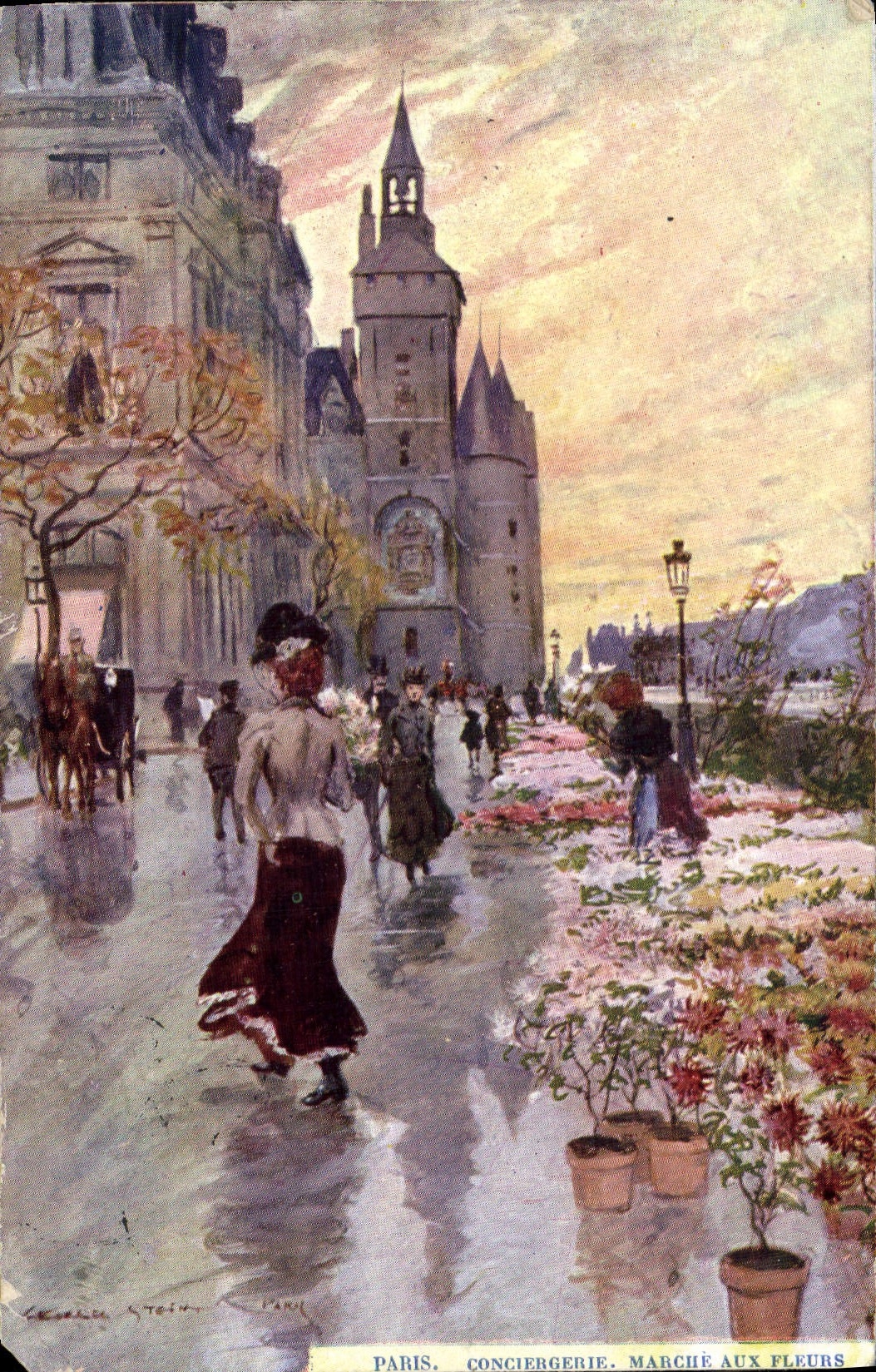 CPA Fantaisie Illustrateur Stein Paris Conciergerie Marche aux fleurs