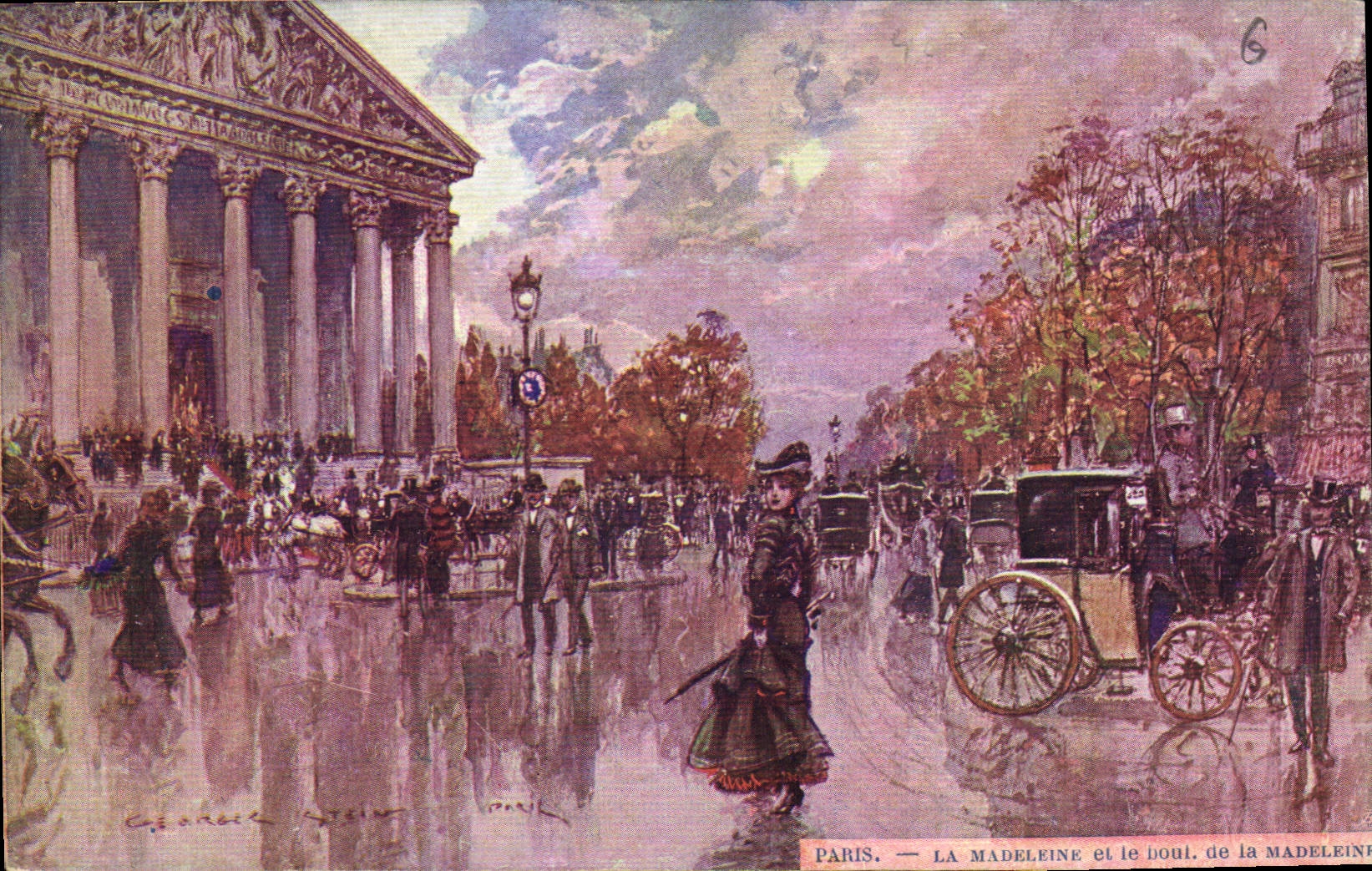 CPA Fantaisie Illustrateur Stein Paris La Madeleine et le boulevard de la Madeleine