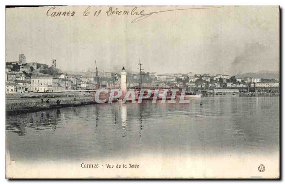 CPA Phare Cannes Vue de la jetee Voilier Bateau