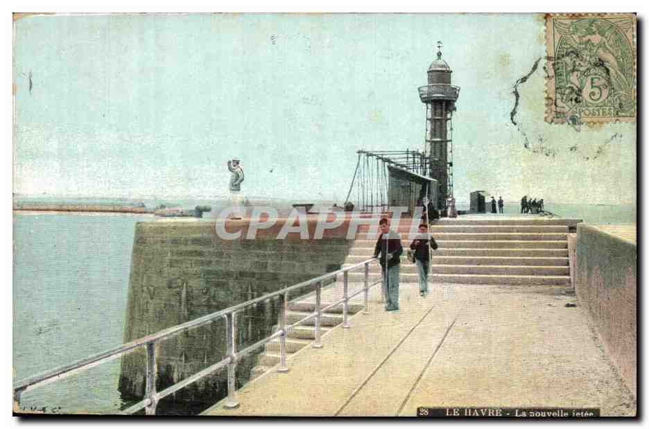 CPA Phare Le Havre La nouvelle jetee Peche Pecheurs