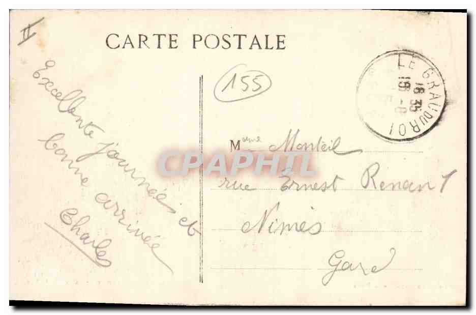 CPA Phare Grau du Roi Les deux jetees Bateau — Rückseite