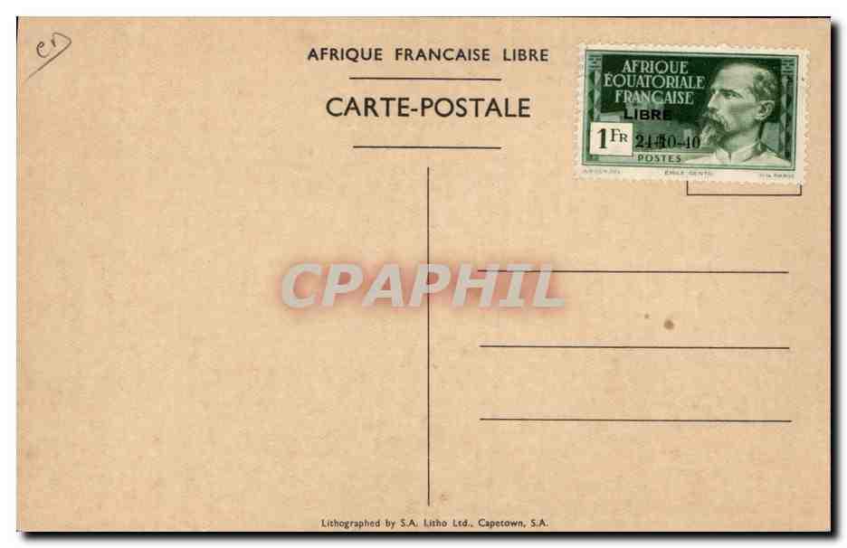 Brazzaville (A.E.F.) — Llegada del General De Gaulle a la capital de la Francia Libre — 24 de Octubre de 1940 — Reverso