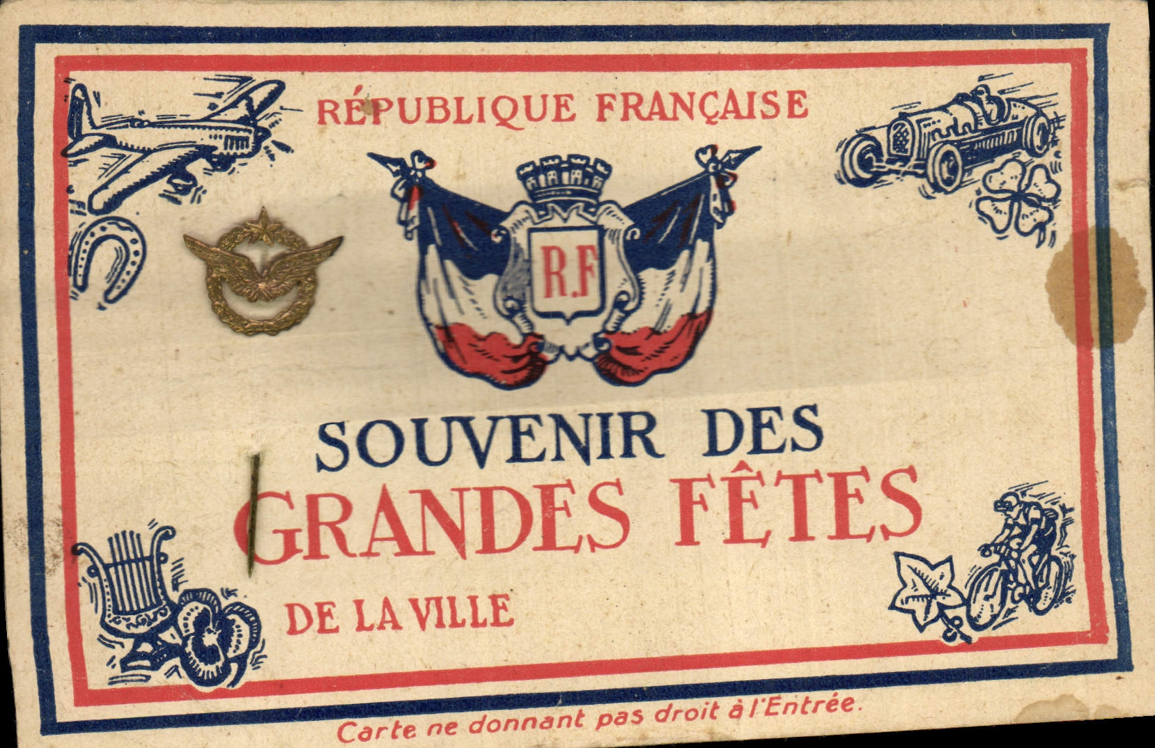 CPM Militaria Souvenir des Grandes Fetes de la Ville Avion Velo Cycle Automobile