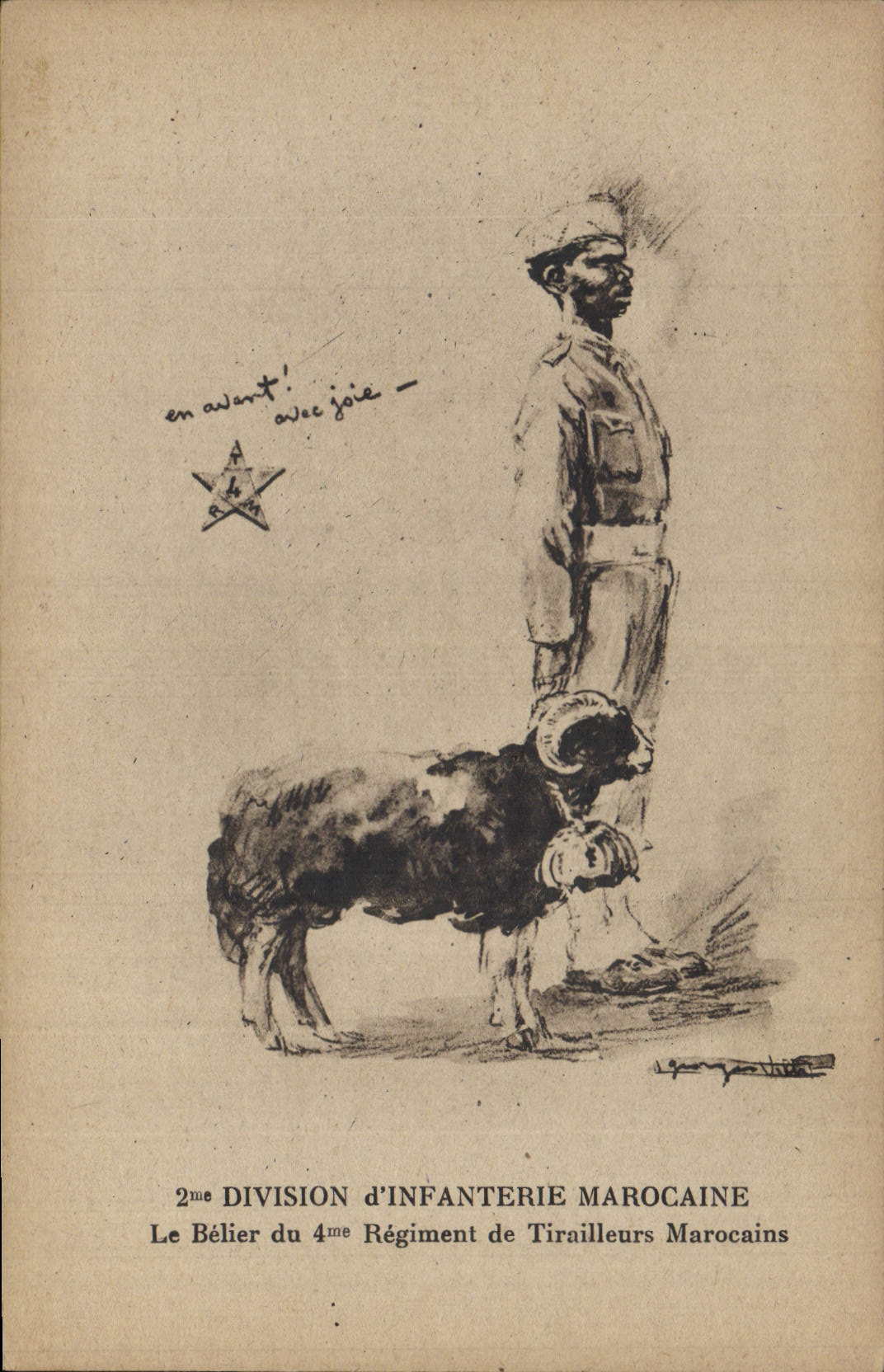 CPM Militaria 2eme division d'infanterie Marocaine Le belier du 4eme regiment de Tirailleurs Marocains Chien 