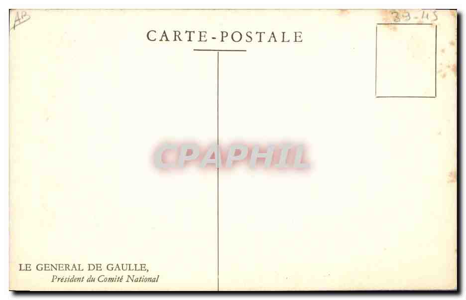 CPM Militaria Le General de Gaulle President du Comite National — Rückseite