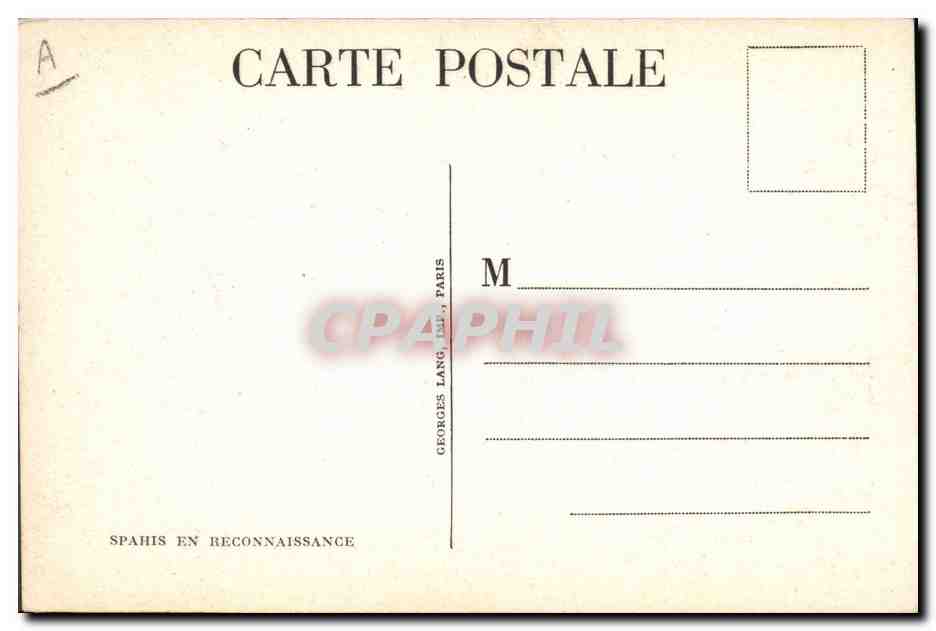 Spahis en reconnaissance — Georges Lang, Paris — n° A — Verso