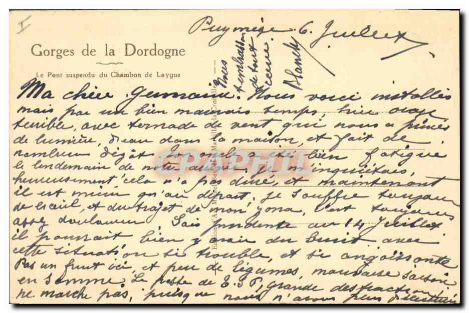 CPA Pont suspendu du Chambon de Laygye Gorges de la Dordogne  — Rückseite