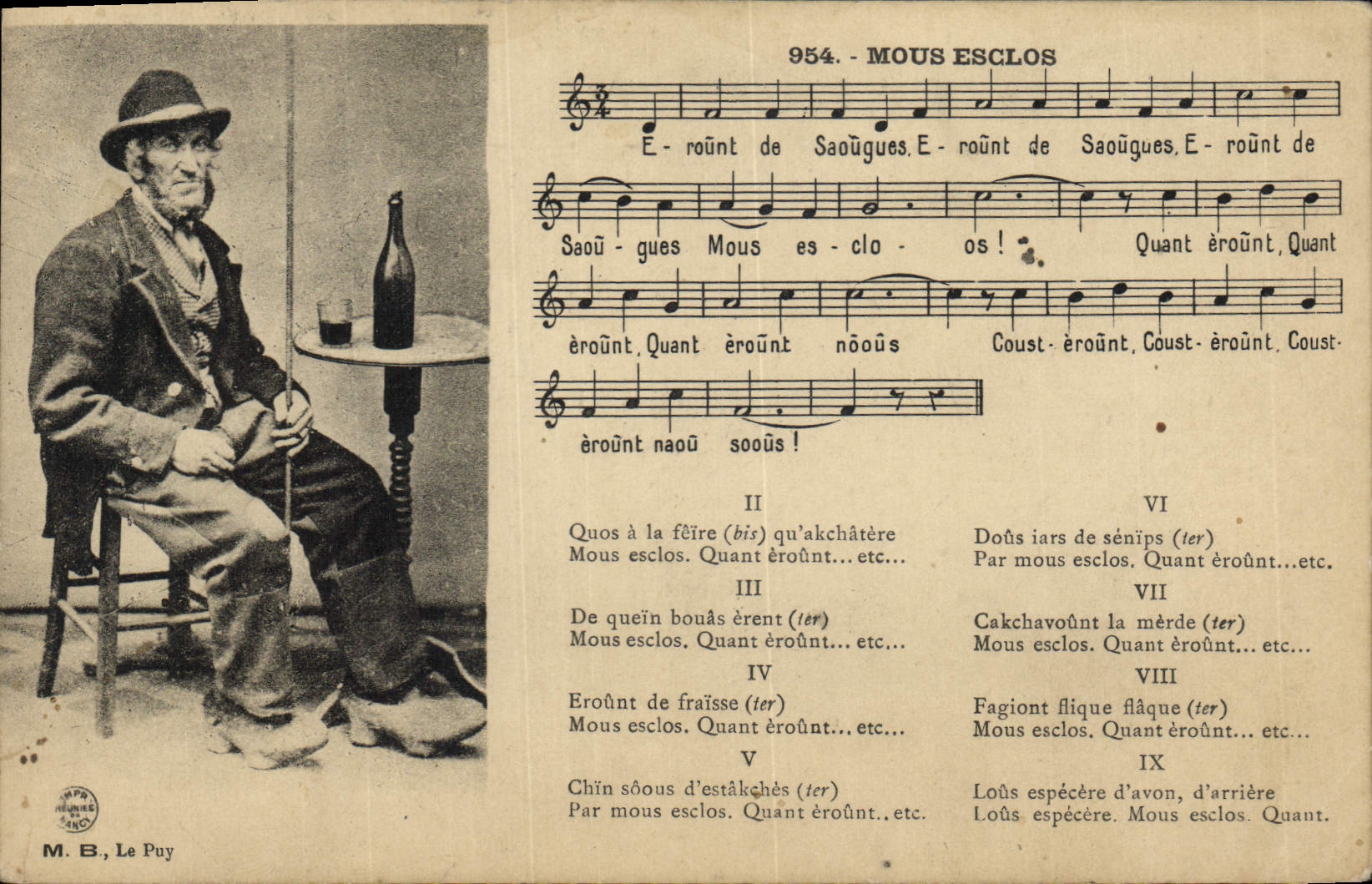 Mous Esclos — Chanson locale — M. B., Le Puy