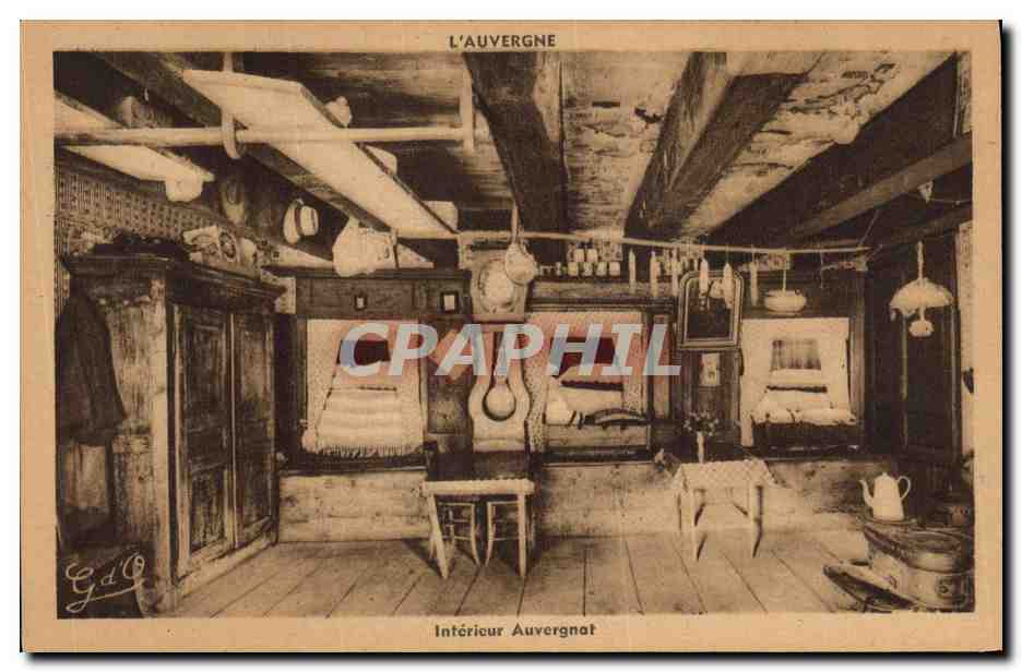 CPA Folklore Auvergne Interieur Auvergnat Horloge Pendule