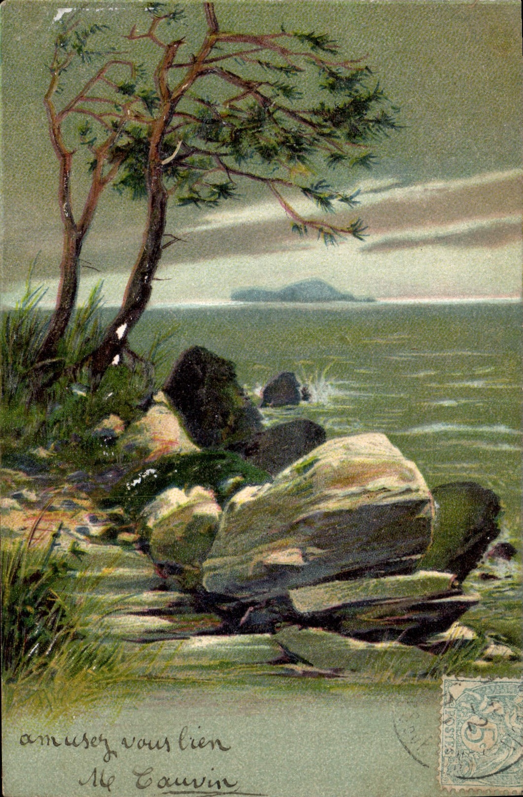 CPA Fantaisie Fleurs Paysage