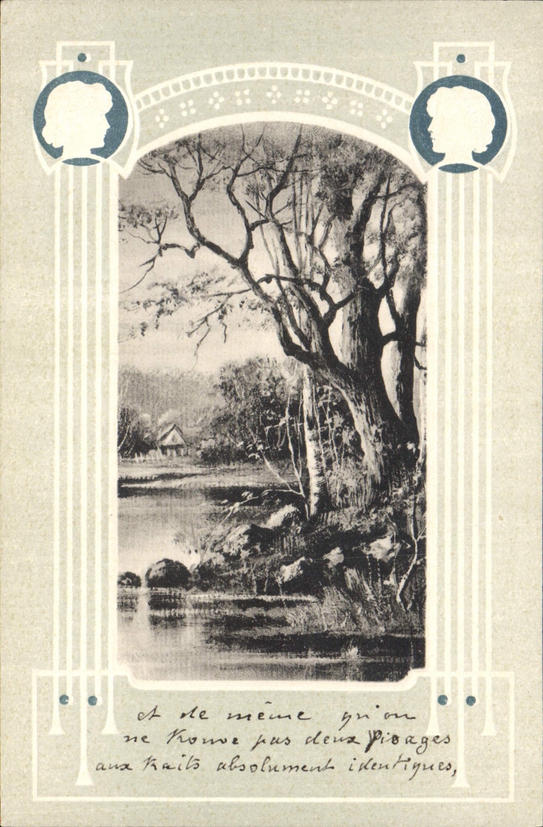 Paysage avec arbre au bord d'un cours d'eau — Série 2969 — CPAPHIL