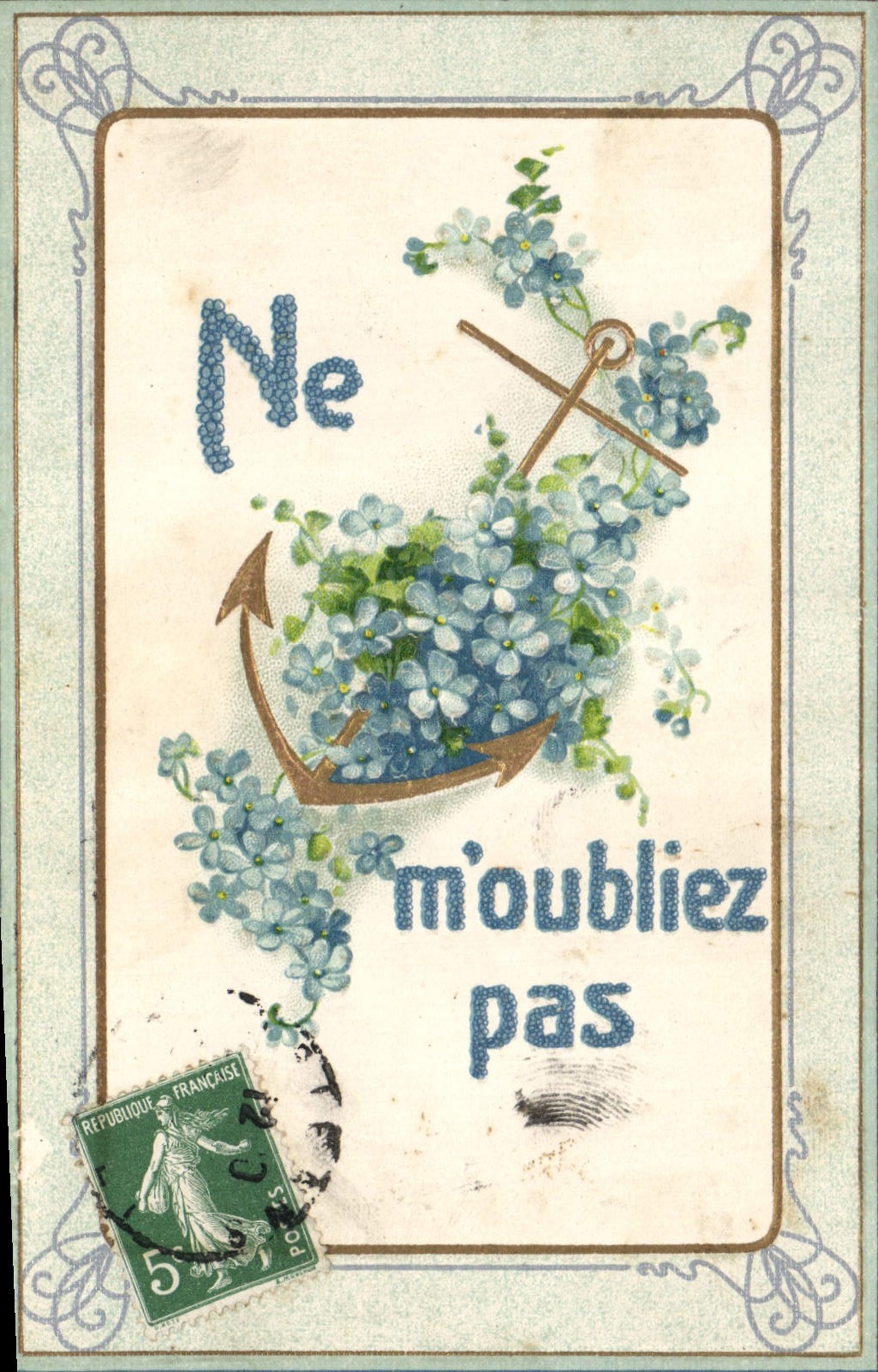 CPA Fantaisie Fleurs Ancre de marine
