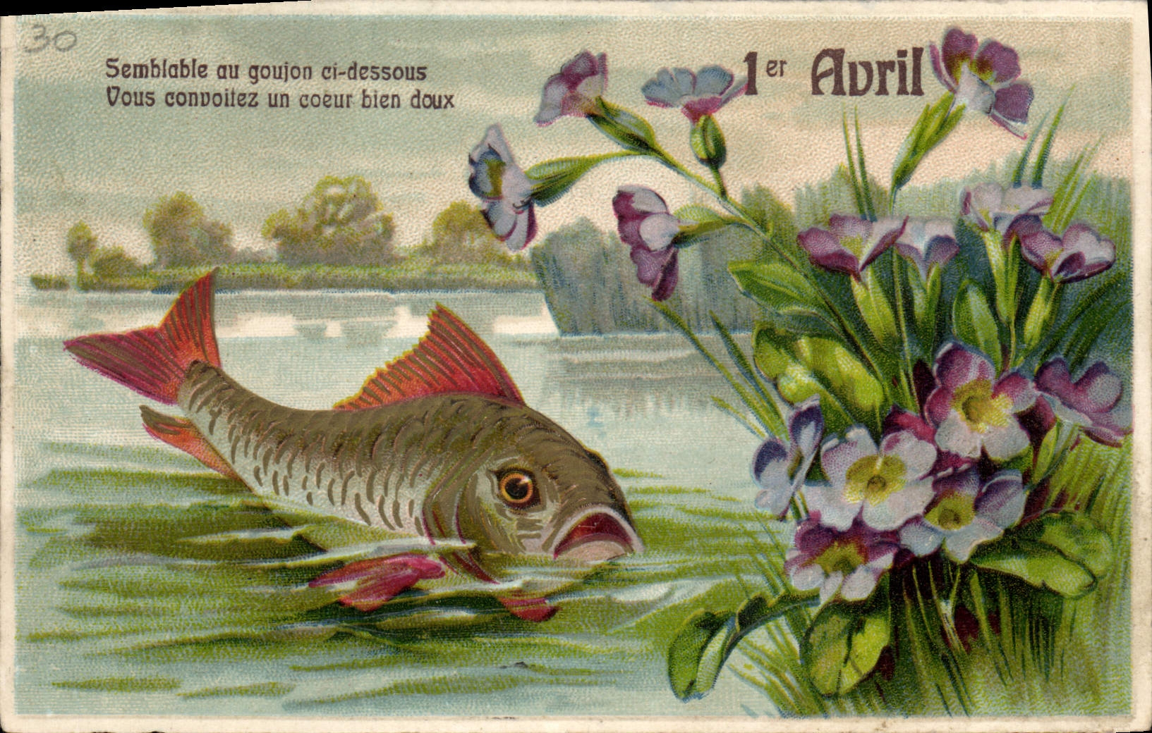 CPA Fantaisie Fleurs Poisson 1er Avril
