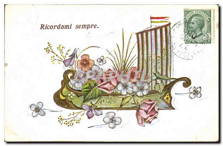CPA Fantaisie Fleurs Bateau Galere
