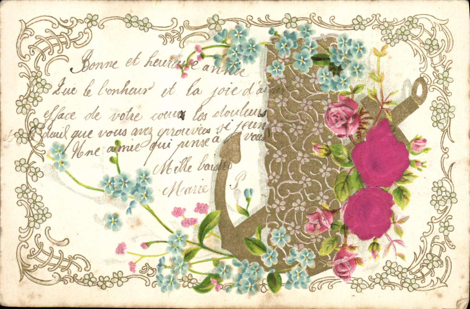 CPA Fantaisie Fleurs Ancre de marine
