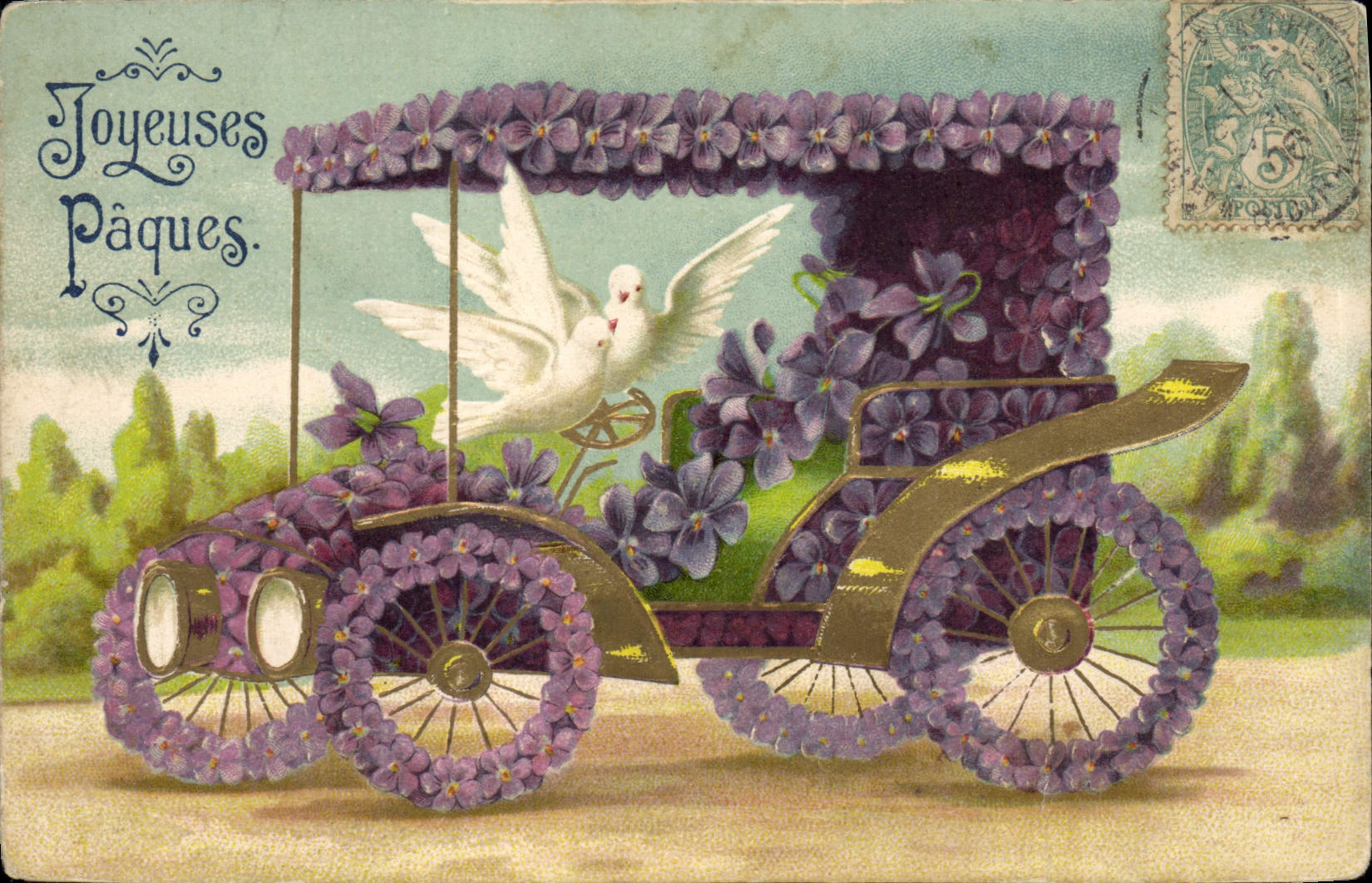 Voiture décorée de violettes — Pâques — K. F. Editeur, Paris, Série 1634