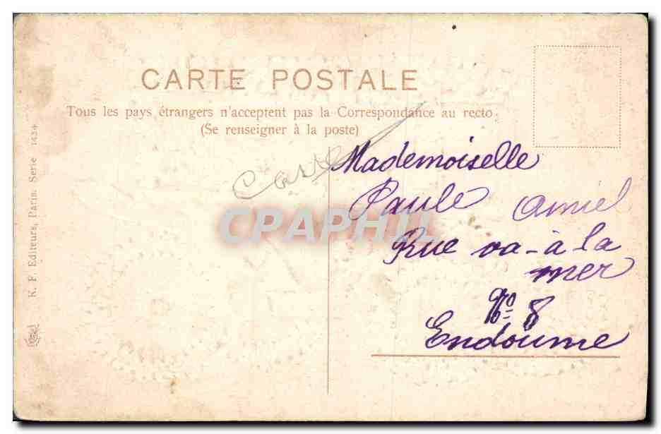 Voiture décorée de violettes — Pâques — K. F. Editeur, Paris, Série 1634 — Verso