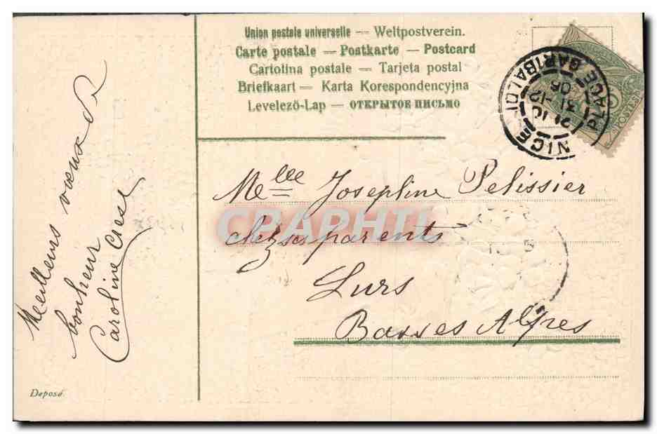 Bouquet de violettes — Bon pour 365 jours de bonheur — Carte postale — Rückseite
