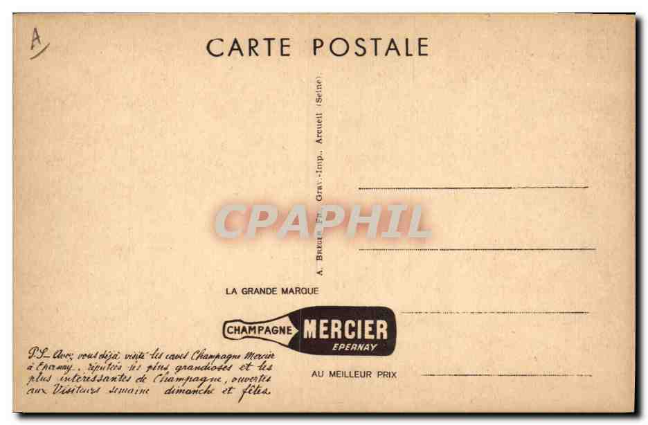CPA Folklore Vin Vendange Champagne Mercier Epernay Un des celliers de fermentation — Rückseite