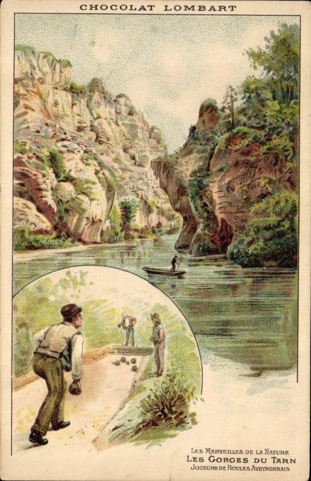 CPA Publicite Chocolat Lombart Les gorges du Tarn Joueurs de boules Aveyronnais 