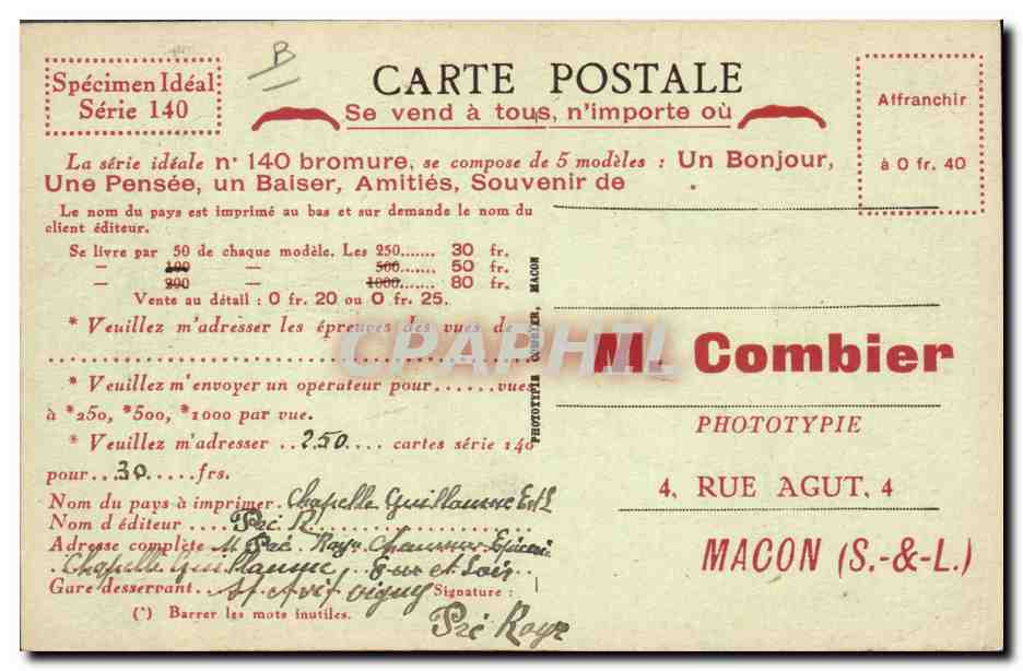 Une Pensée — de Macon — Combier Phototypie — Verso