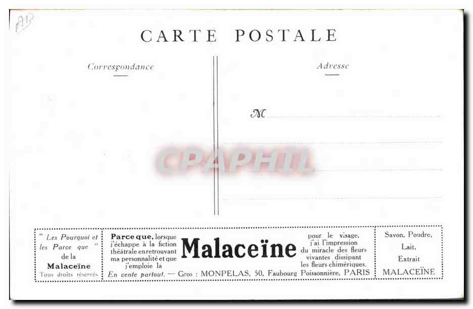 CPA Publicite Propos d'Etoile Femmes Malaceine  — Rückseite