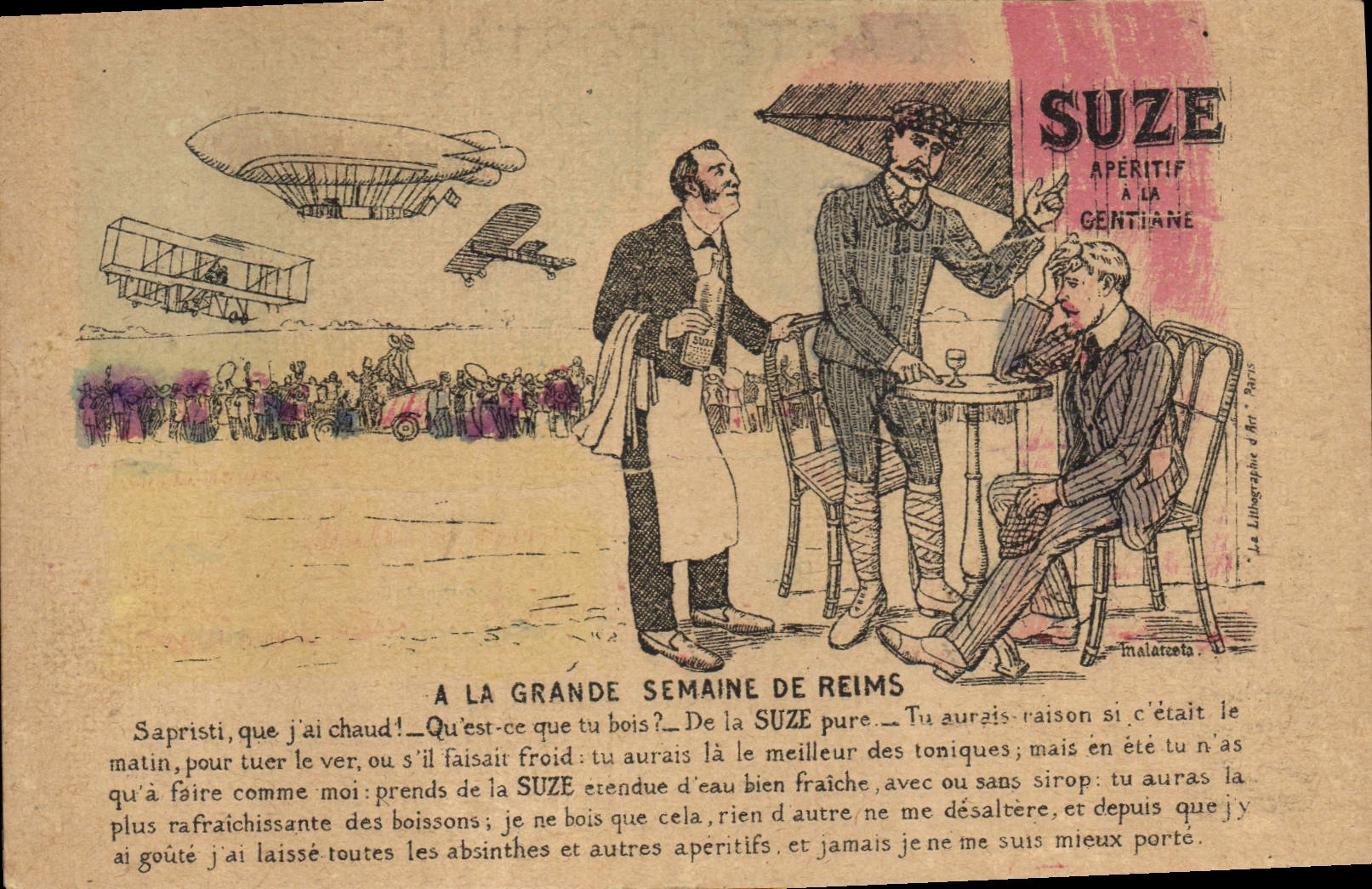 CPA Publicite Suze Aperitif a la Gentiane Zeppelin Dirigeable Avion Aviation 