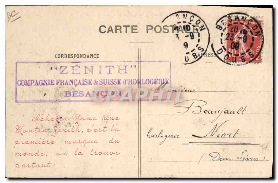 Exposition de Nancy - Le Village Alsacien - La Taverne - Montre Zenith — Achterkant