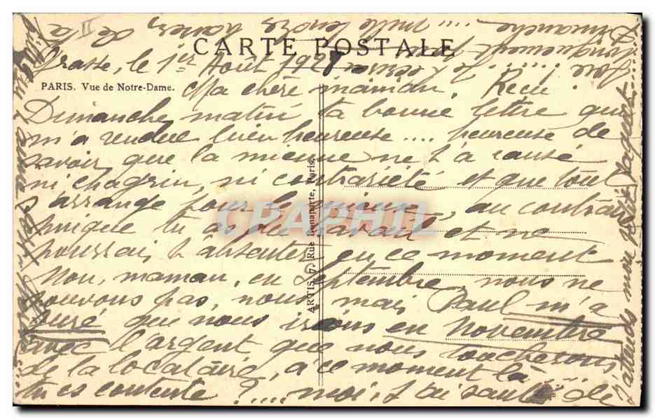 Notre-Dame de Paris — vue depuis une ruelle — éditeur A. RUS, Paris — Verso