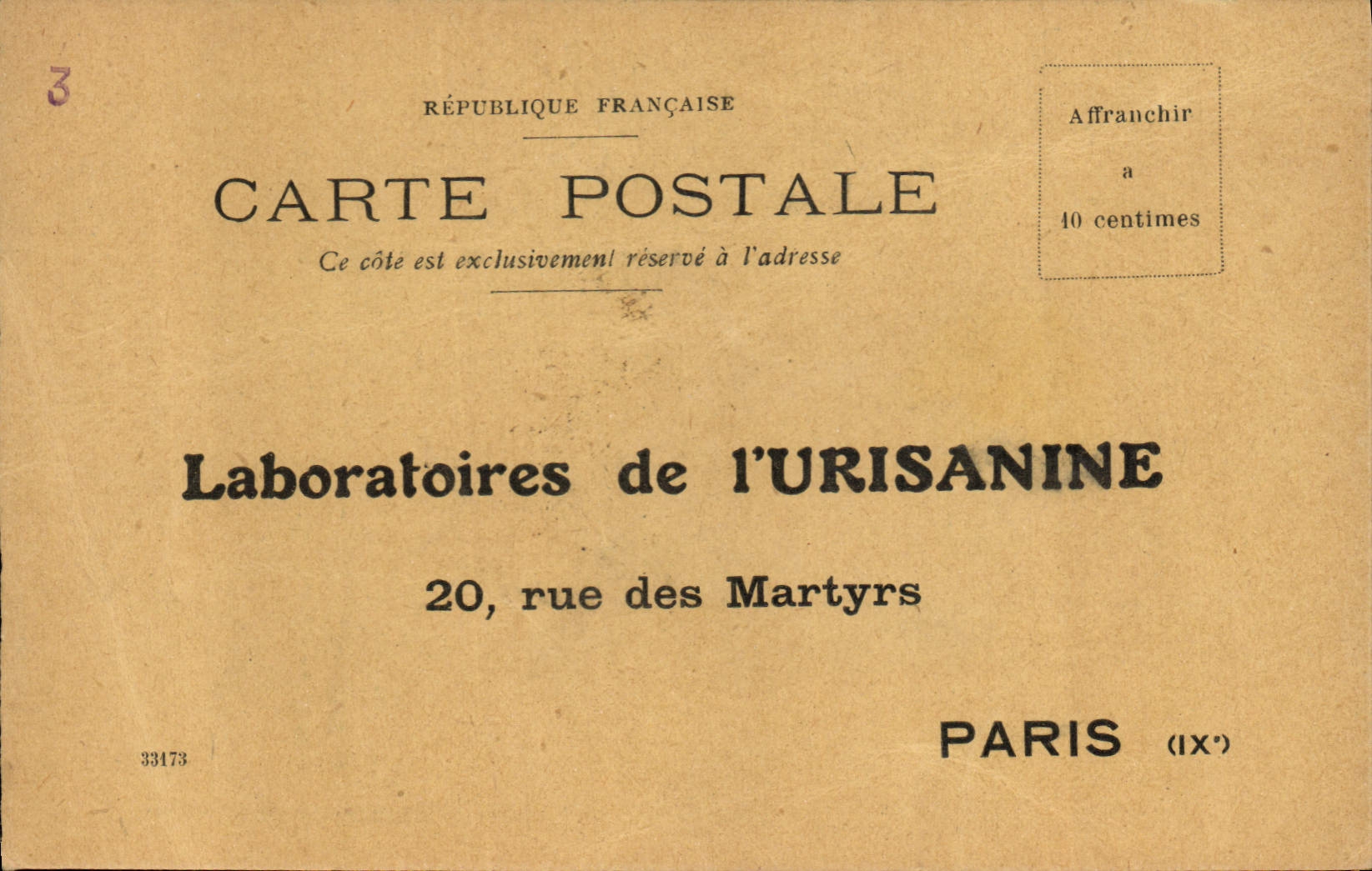 CPA Publicite Laboratoires de L'Urisanine Rue des Martyrs Paris 9eme 