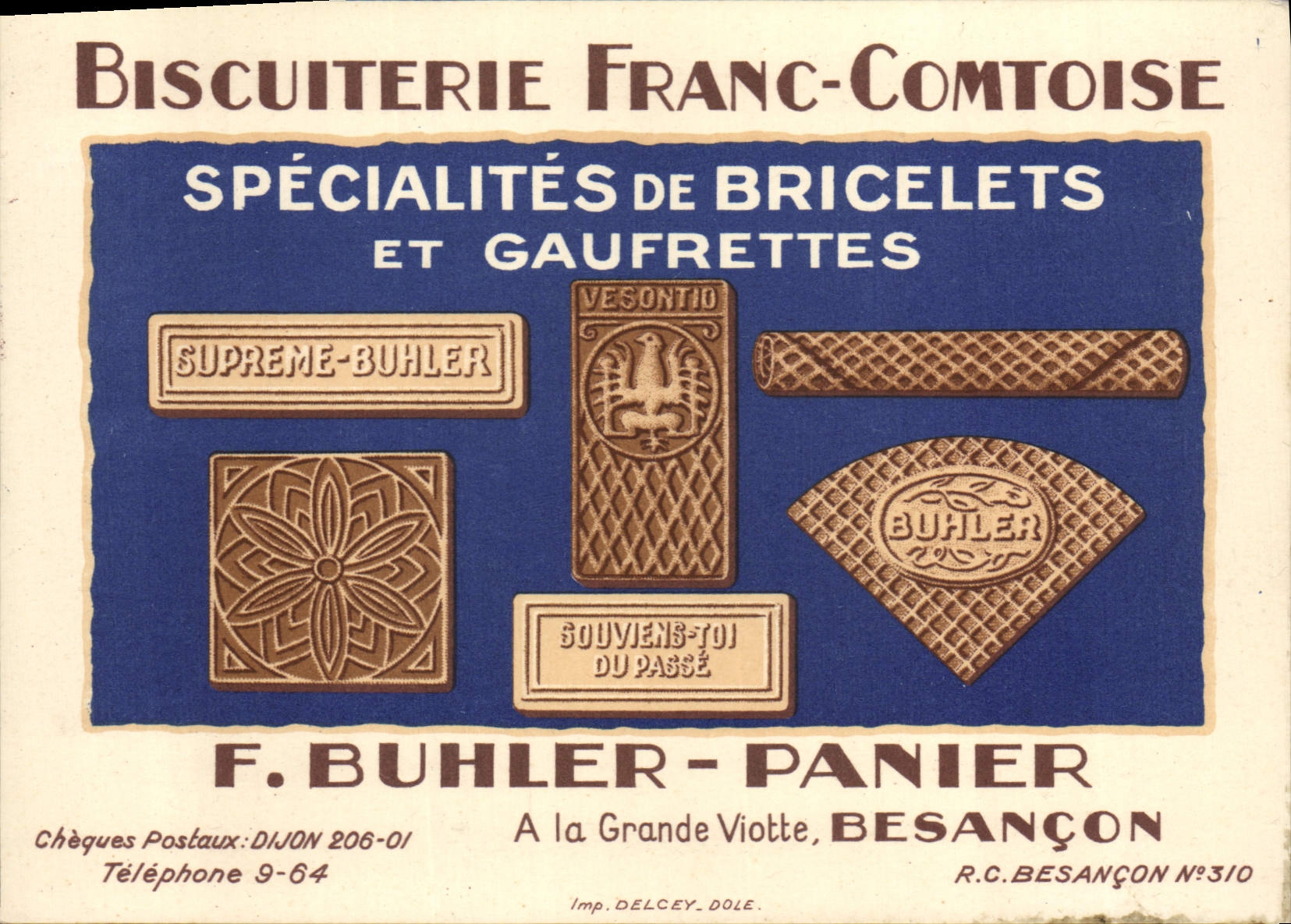 CPA Publicite Biscuiterie Franc Comtoise Bricelets Gaufrettes Buhler Panier Besancon 