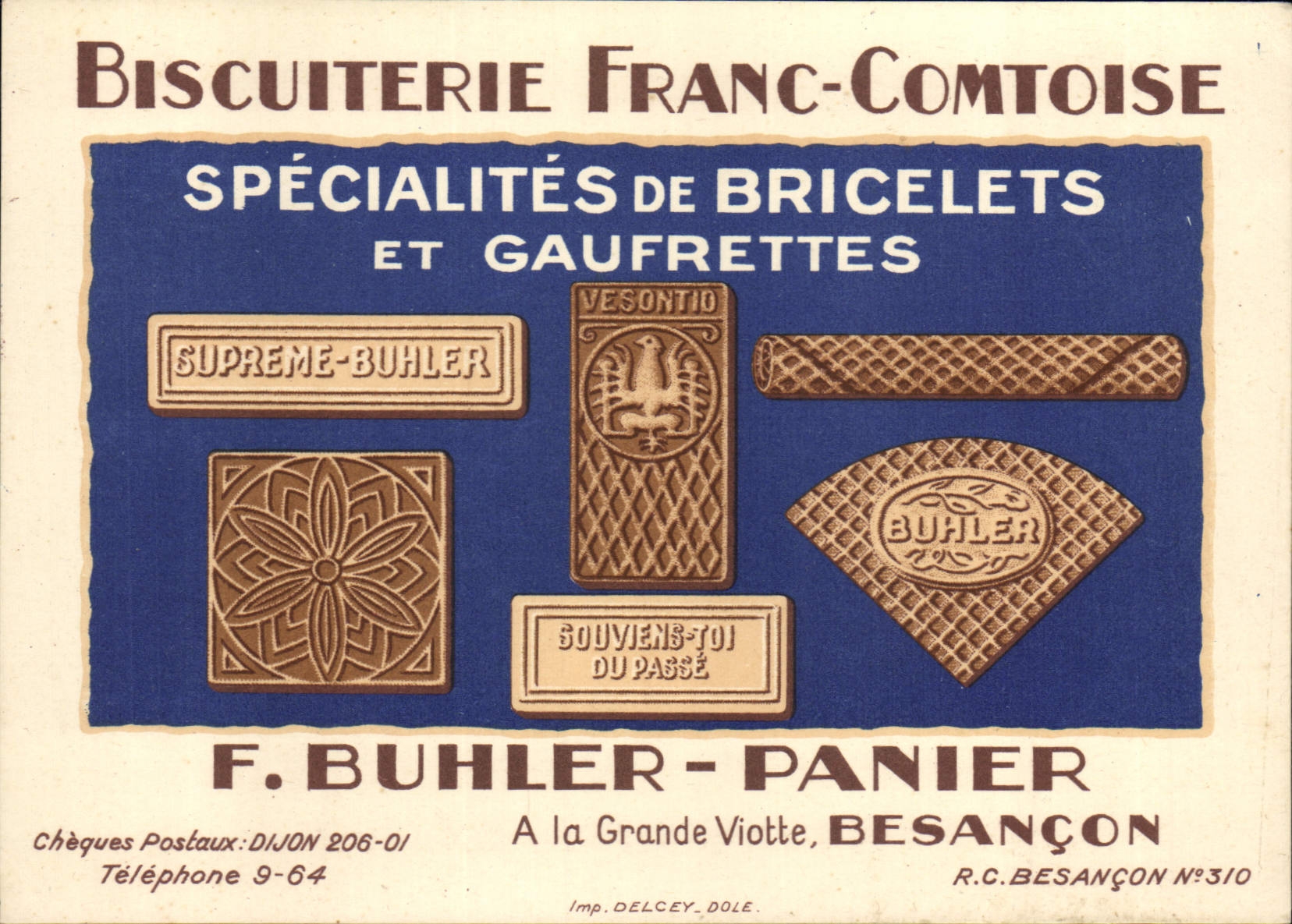 CPA Publicite Biscuiterie Franc Comtoise Bricelets Gaufrettes Buhler Panier Besancon 