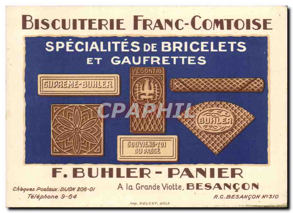 CPA Publicite Biscuiterie Franc Comtoise Bricelets Gaufrettes Buhler Panier Besancon 