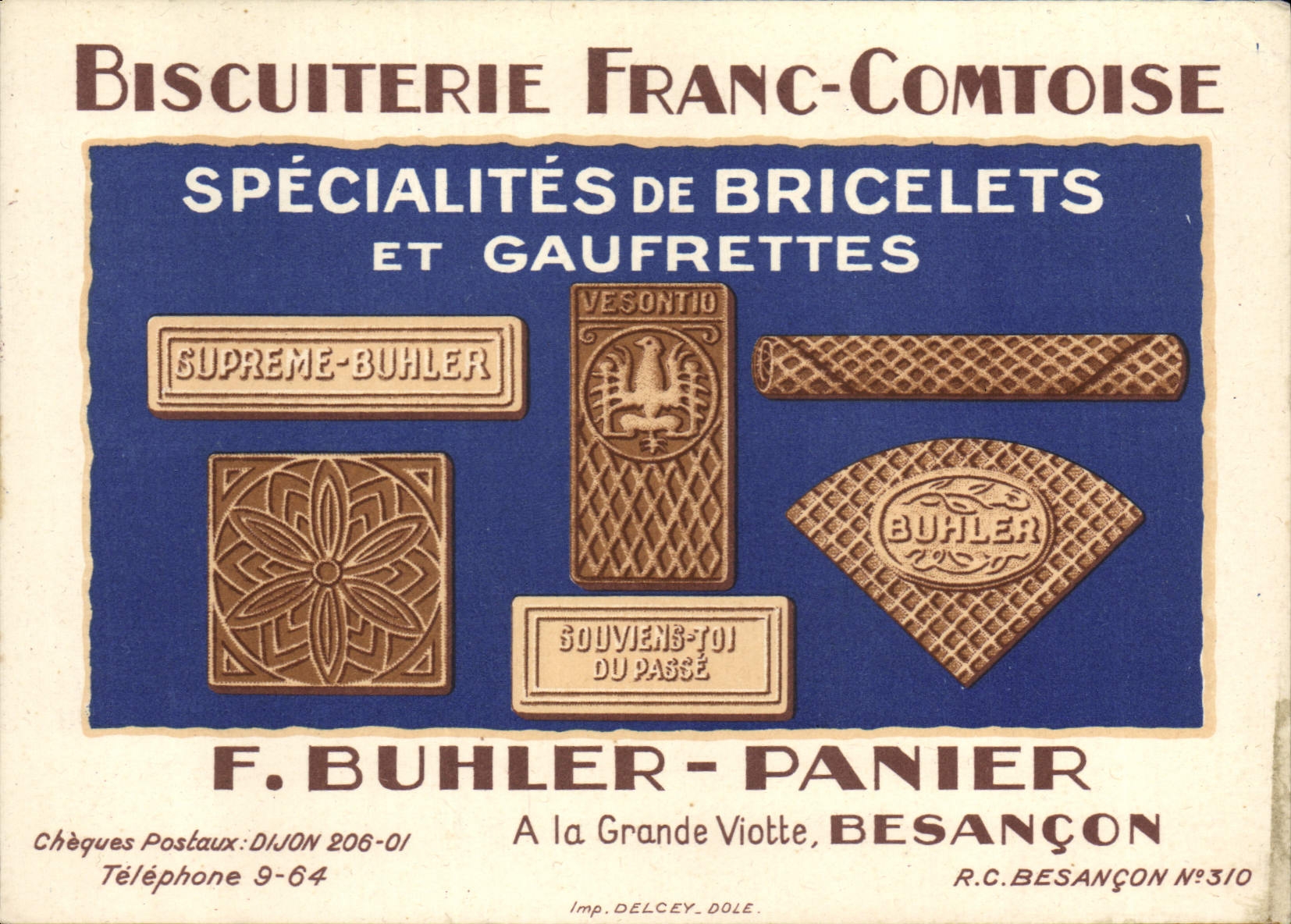 CPA Publicite Biscuiterie Franc Comtoise Bricelets Gaufrettes Buhler Panier Besancon 