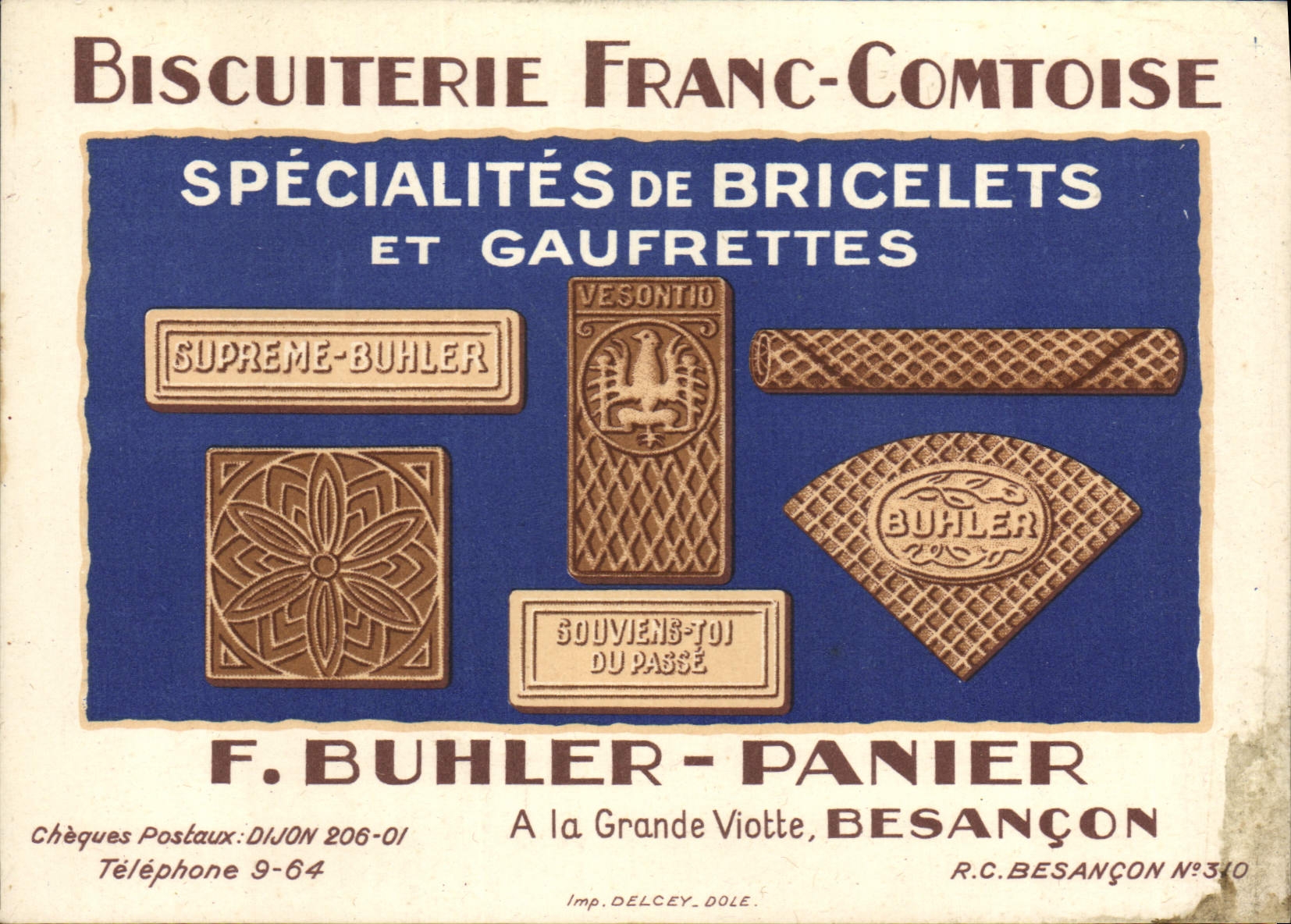 CPA Publicite Biscuiterie Franc Comtoise Bricelets Gaufrettes Buhler Panier Besancon 