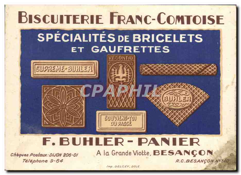 CPA Publicite Biscuiterie Franc Comtoise Bricelets Gaufrettes Buhler Panier Besancon 