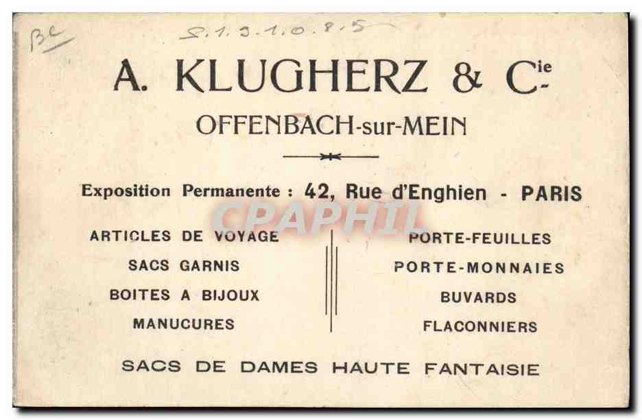 Atelier de fabrication de bagages — A. Klugherz & Cie, Offenbach-sur-Mein — Verso
