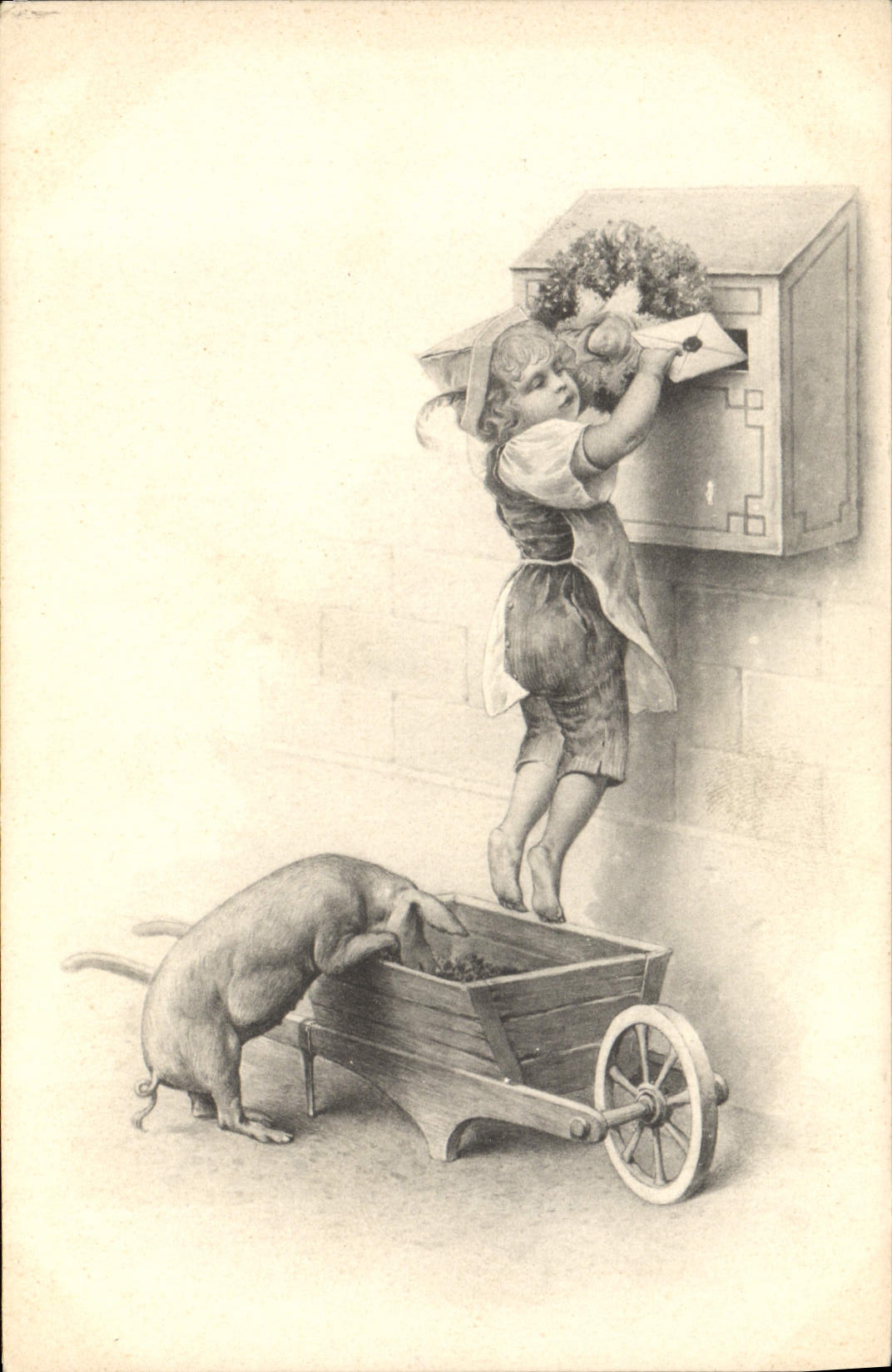 CPA Illustrateur Fantaisie Enfant Cochon Porc 