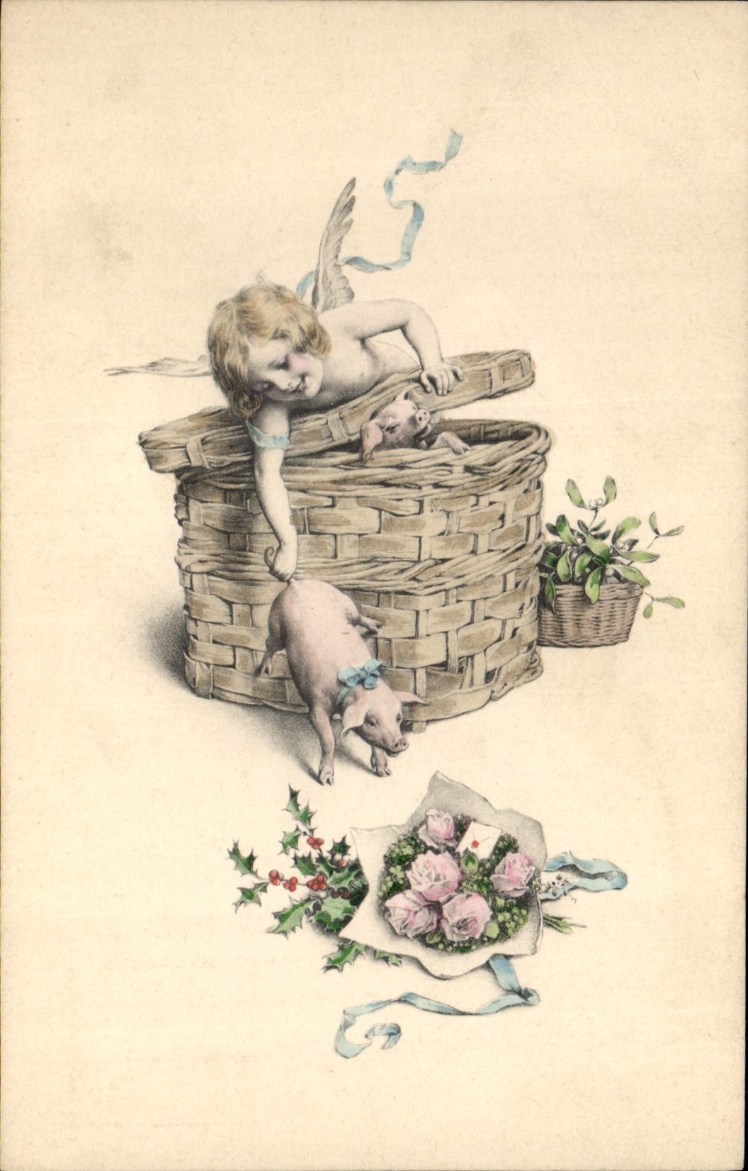 Chercheur d'oranges — petit ange et cochons dans un panier — M. M. VIENNE, n° 288