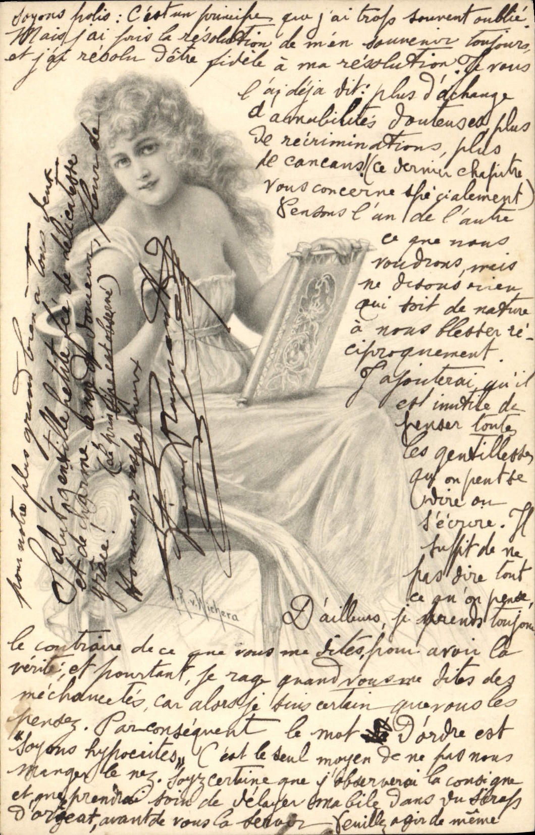 Jeune femme assise avec livre — illustration — éditeur R. Willihera