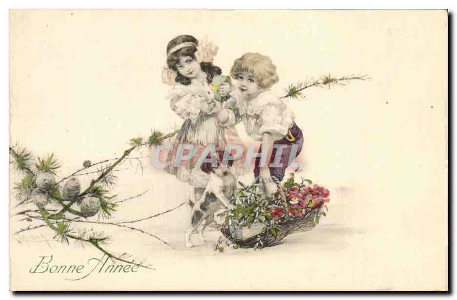 CPA Illustrateur Fantaisie Enfants Chien Chiot 