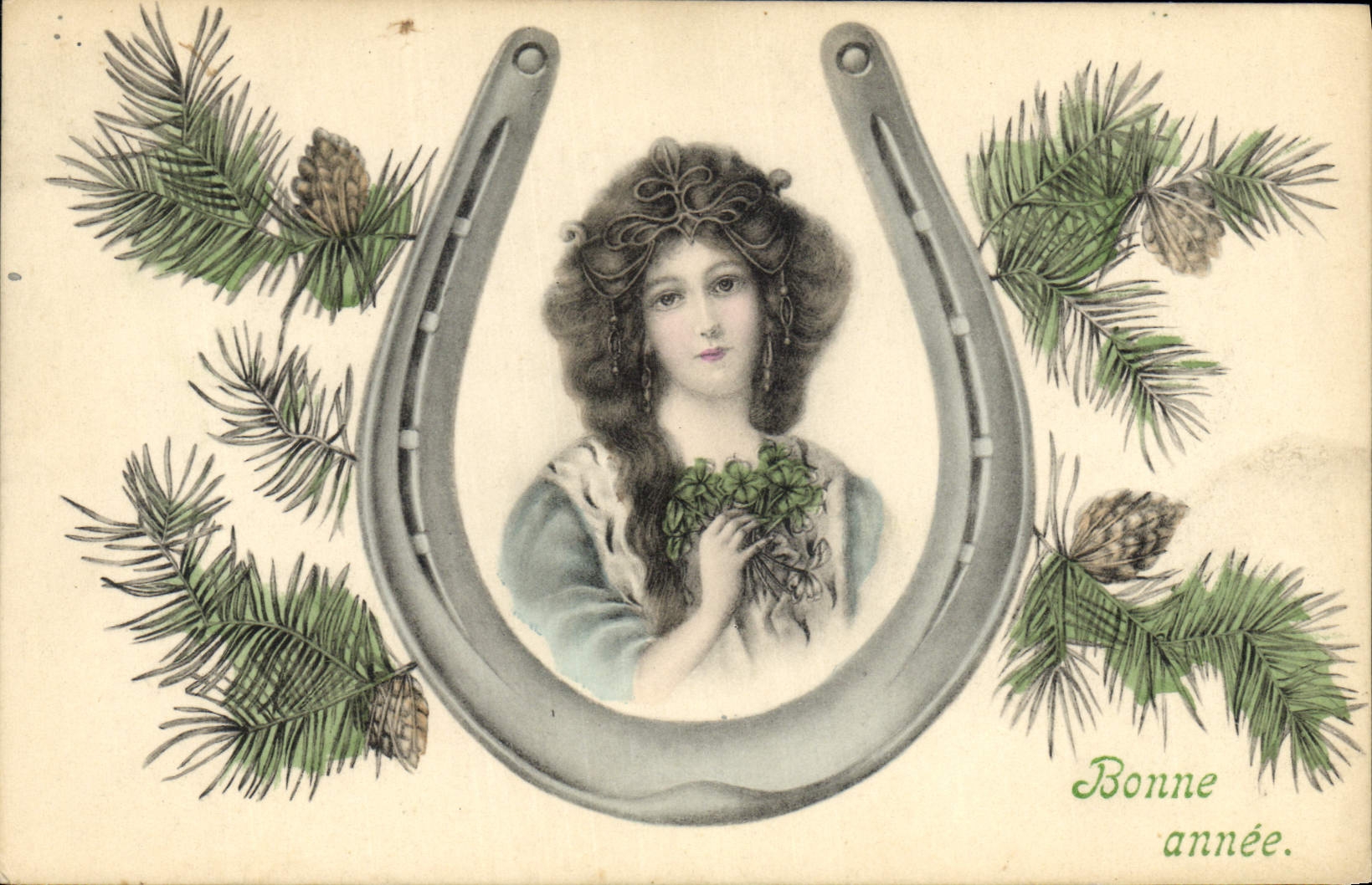 CPA Illustrateur Fantaisie Femme Fer a cheval 