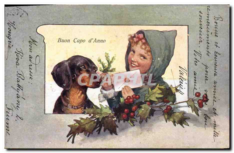 CPA Illustrateur Fantaisie Enfant Chien 